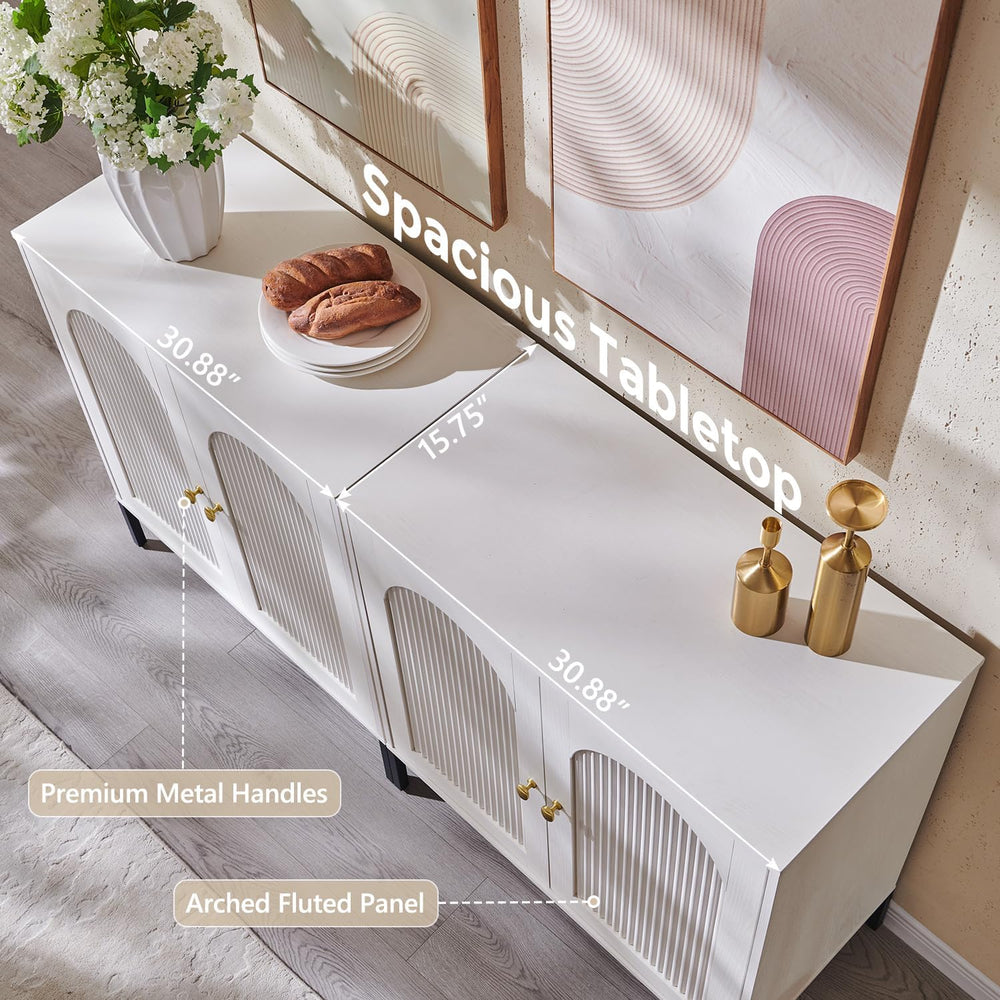 IFGET 61.75" W Modern Arched Sideboard Buffet Cabinet with Storage, White