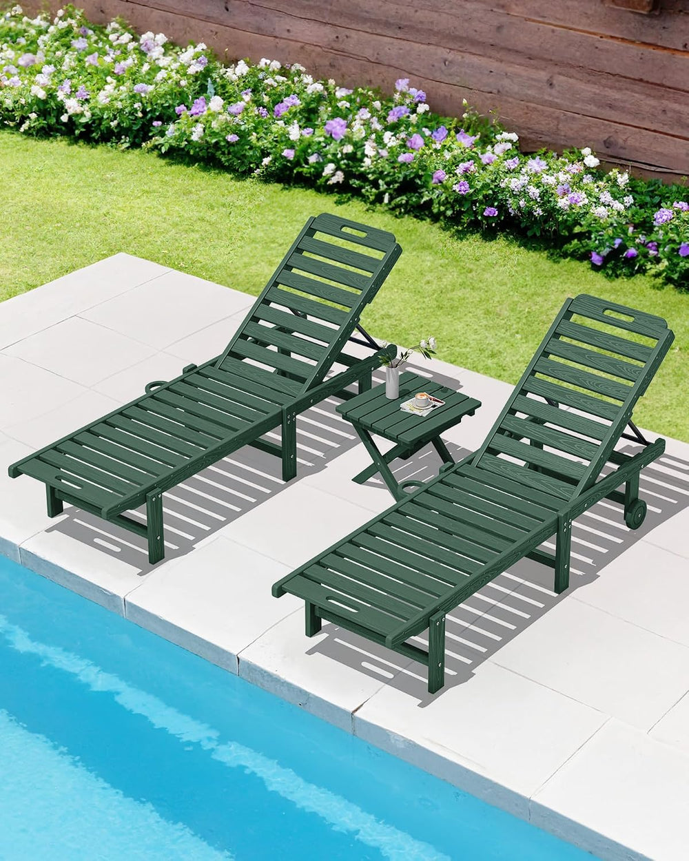 SERWALL Small Folding Outdoor Side Table Set of 4, Green