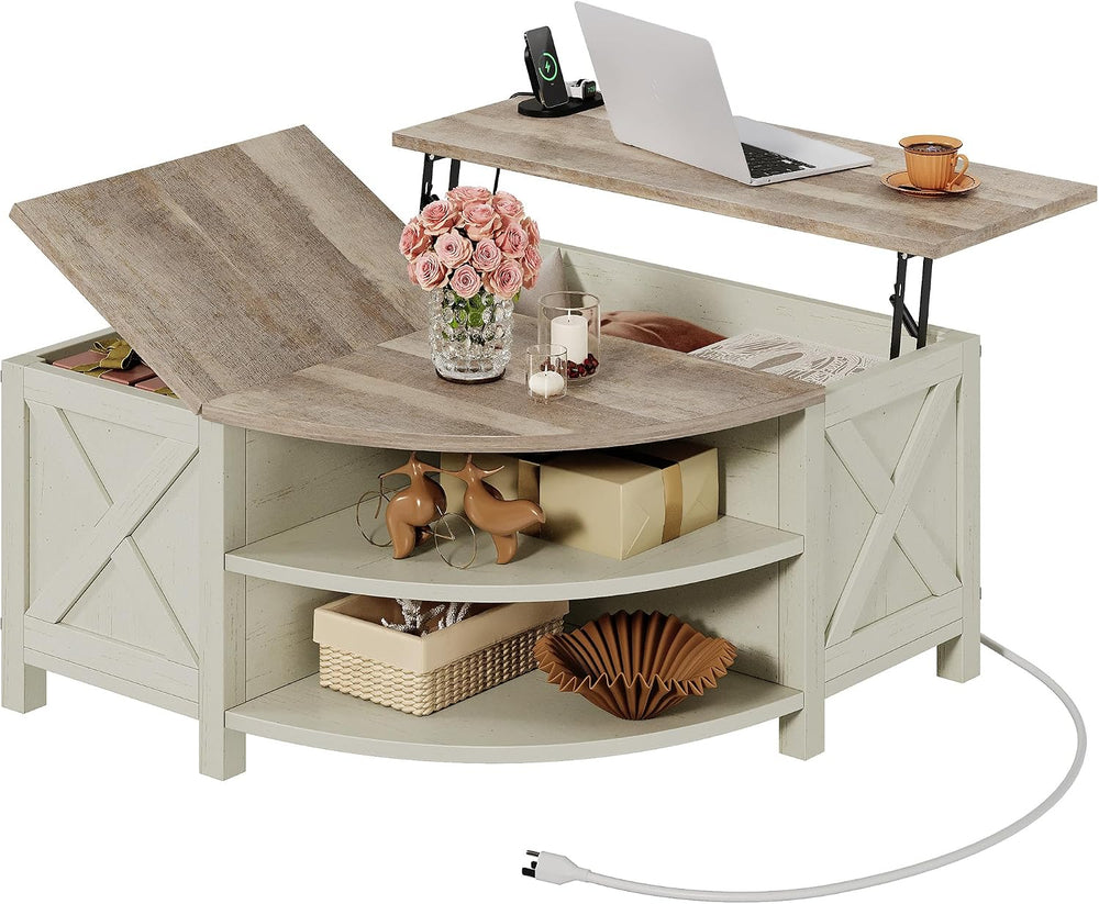 YITAHOME Farmhouse Lift Top Coffee Table with Storage, Grey Wash