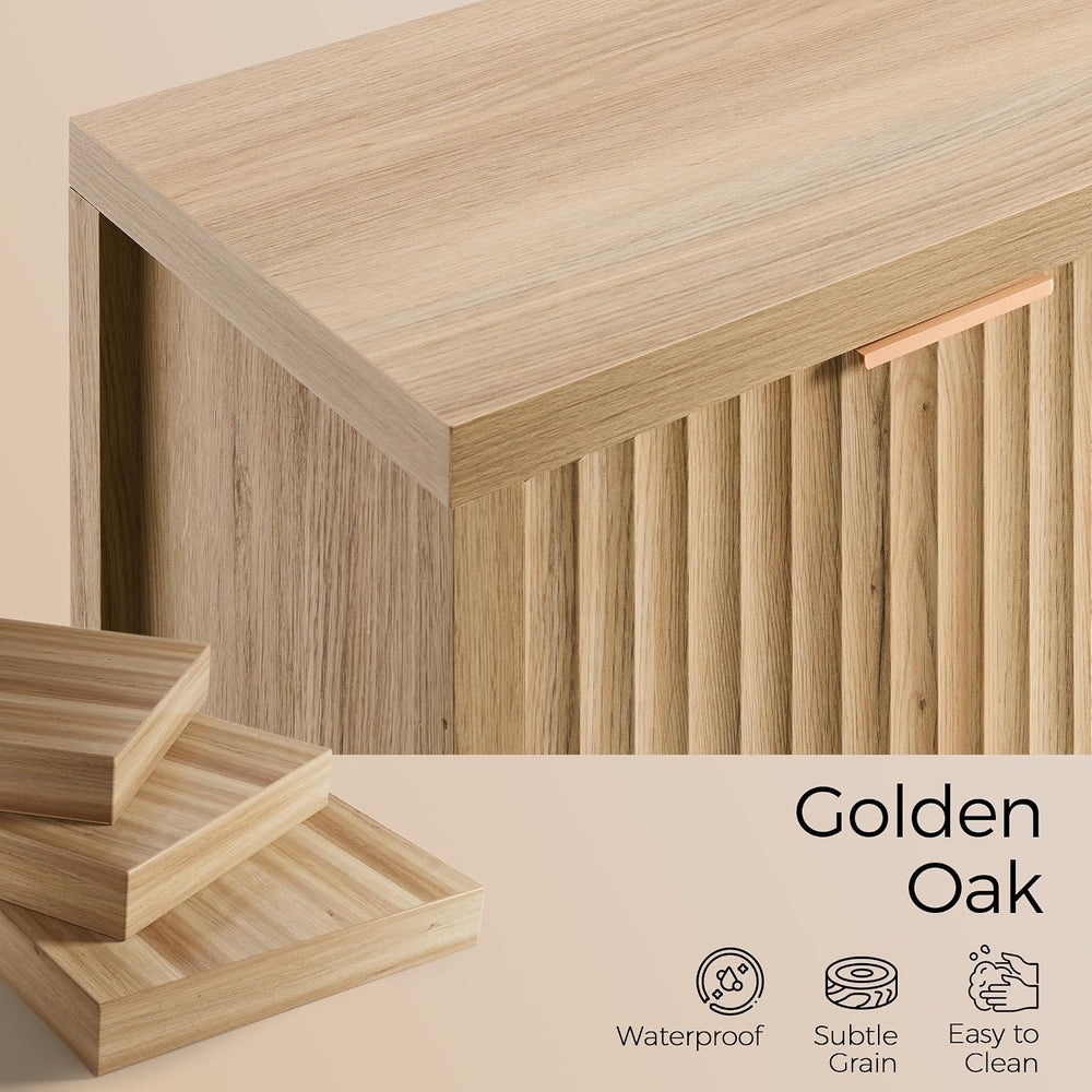 Fluted Cabinet, Modern Sideboard Buffet Cabinet with Storage Credenza with Do...