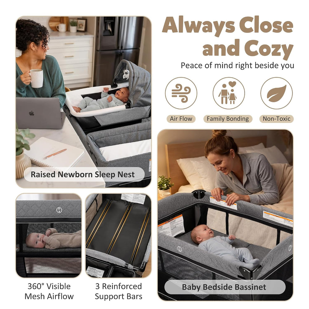 TODEFULL 4 in 1 Foldable Pack and Play with Bassinet & Changing Table
