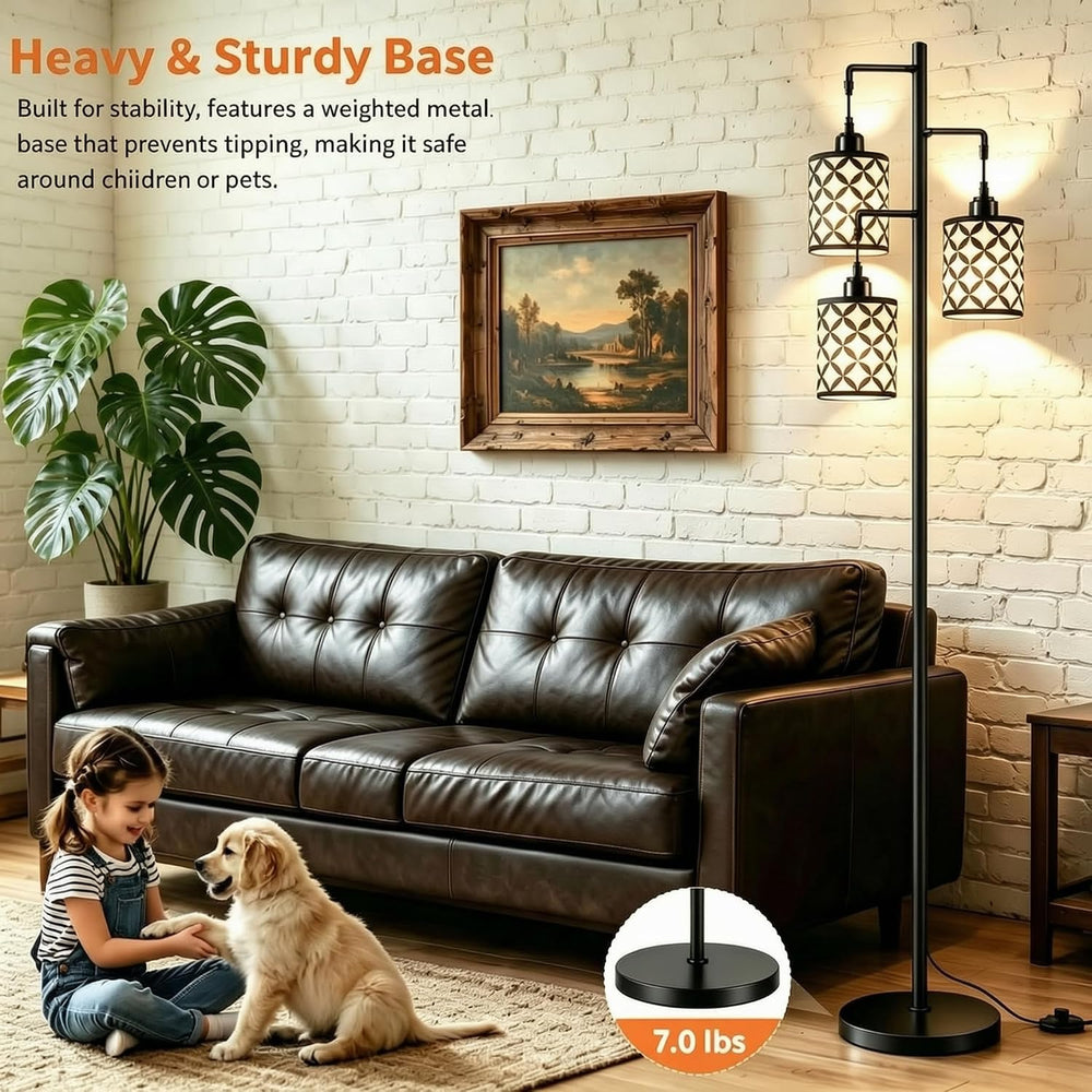 72" Dimmable Floor Lamp with Remote & Timer, Industrial Farmhouse Ru...
