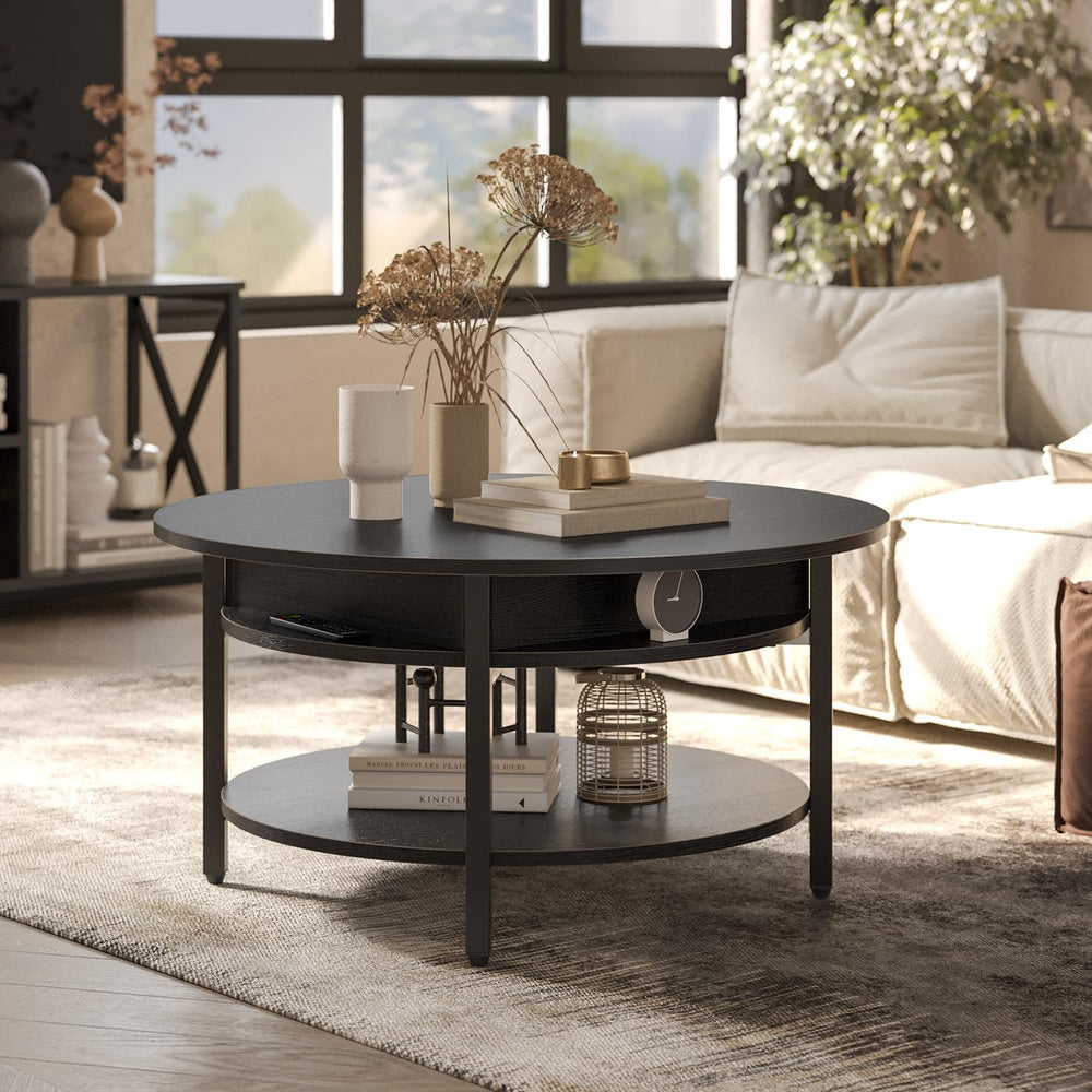 FABATO 26.77” Round Lift Top Coffee Table with Storage, Black
