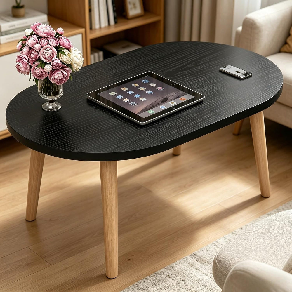 23.6" Small Coffee Table for Small Space, Mini Low Oval Coffee Table