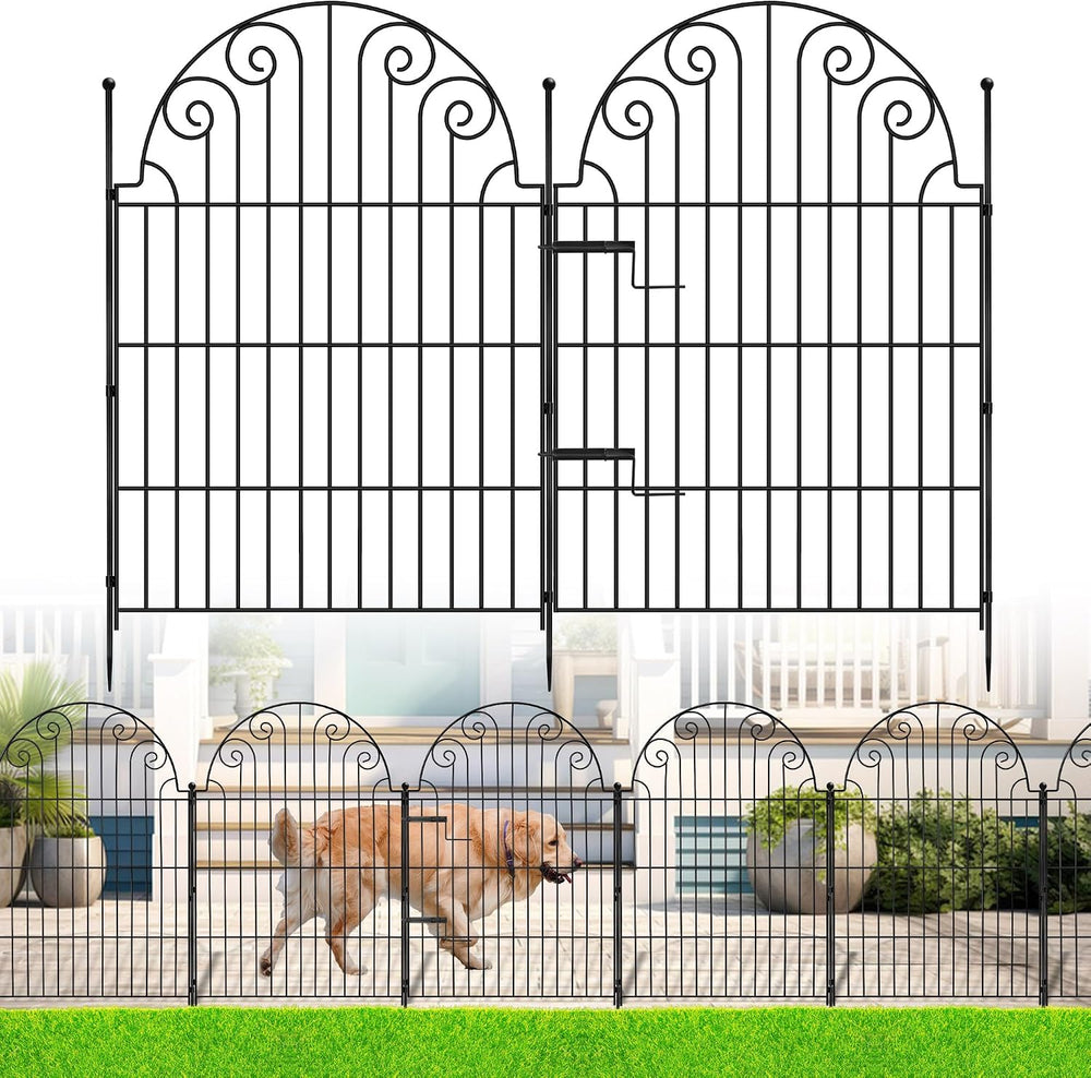 Garden Fence 5 Panels, 42 in H Above Ground, No Dig Metal Fence