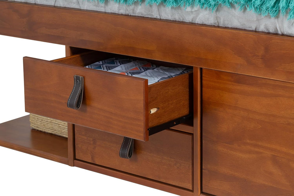 memomad Bali Slim Set: Bed + Flat Headboard, King Size, Caramel Brown