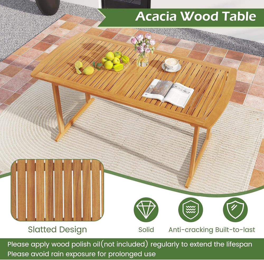 Tangkula 7 Piece Patio Acacia Wood Dining Set for 6, Patio Rectangle Table wi...