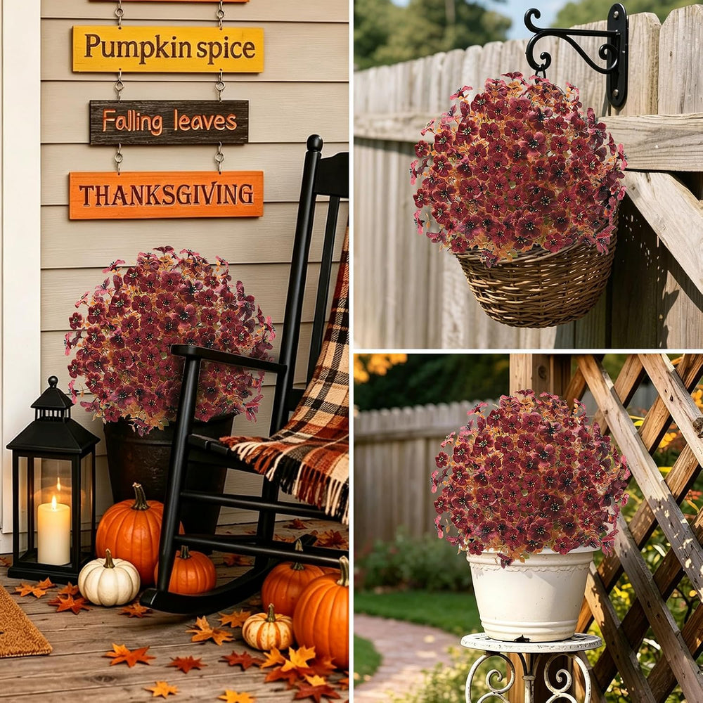 2Pcs Artificial Fall Flowers for Outdoors, Fake Mums Plants Autumn Decor