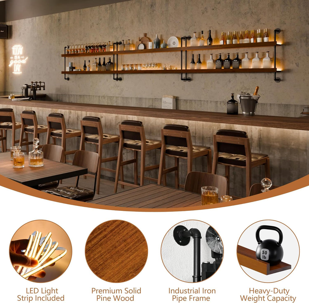 Bar Shelves, Wall Mounted Wine Rack, Walnut Brown, 48 Inch