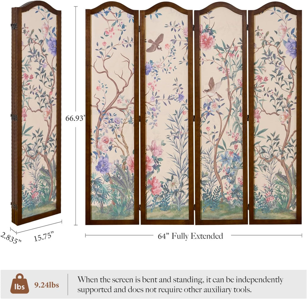 Svimi Oriental Style 4-Panel Wood Folding Screen Room Divider – Freestanding ...