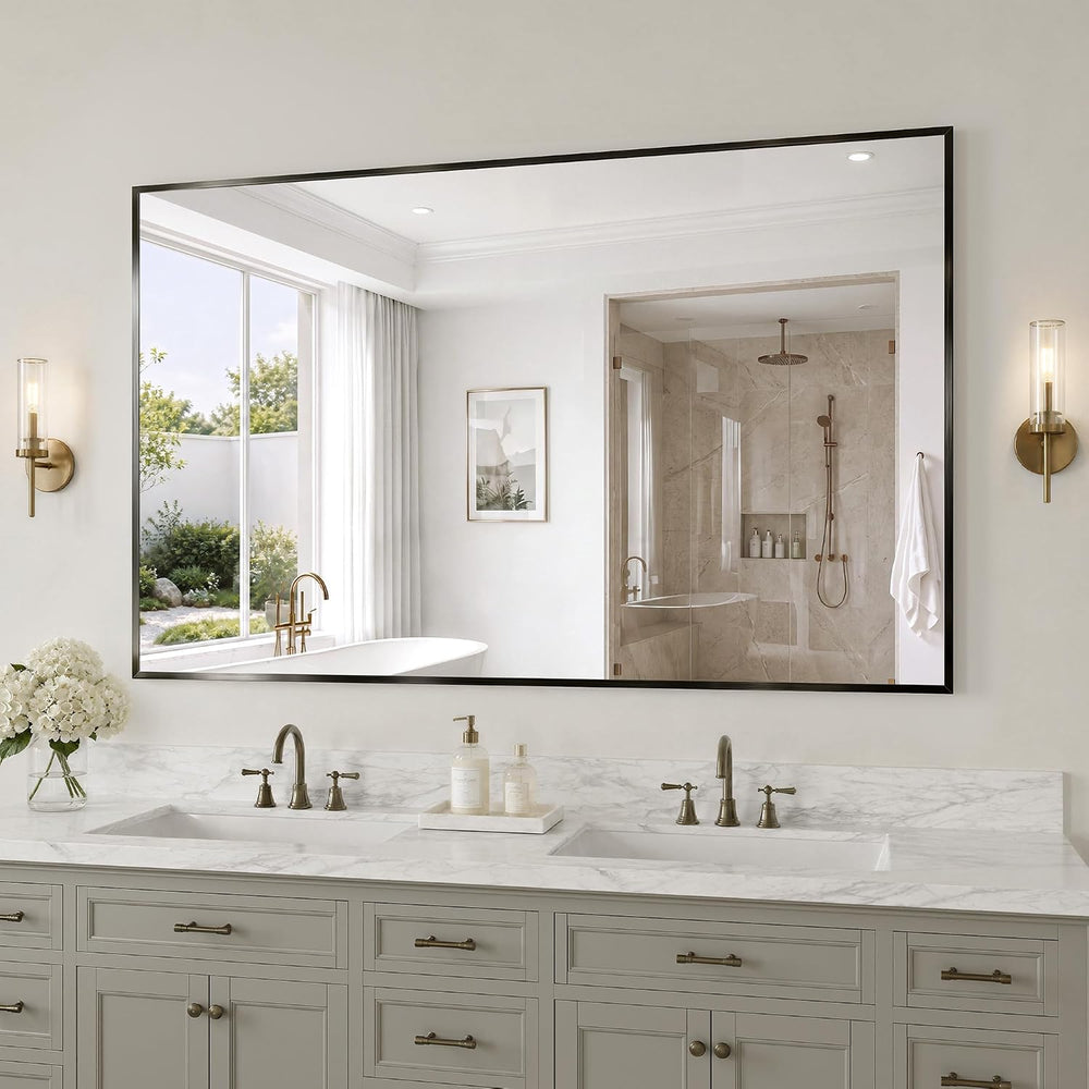 30"x48" Black Bathroom Mirror Wall Mounted for Over Sink