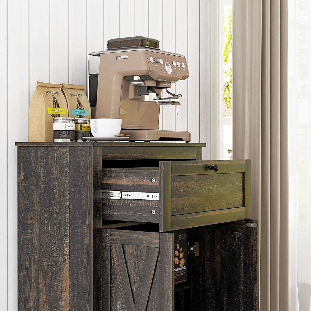 HOMCOM Farmhouse Barn Door Accent Cabinet with Double Doors Dark Brown