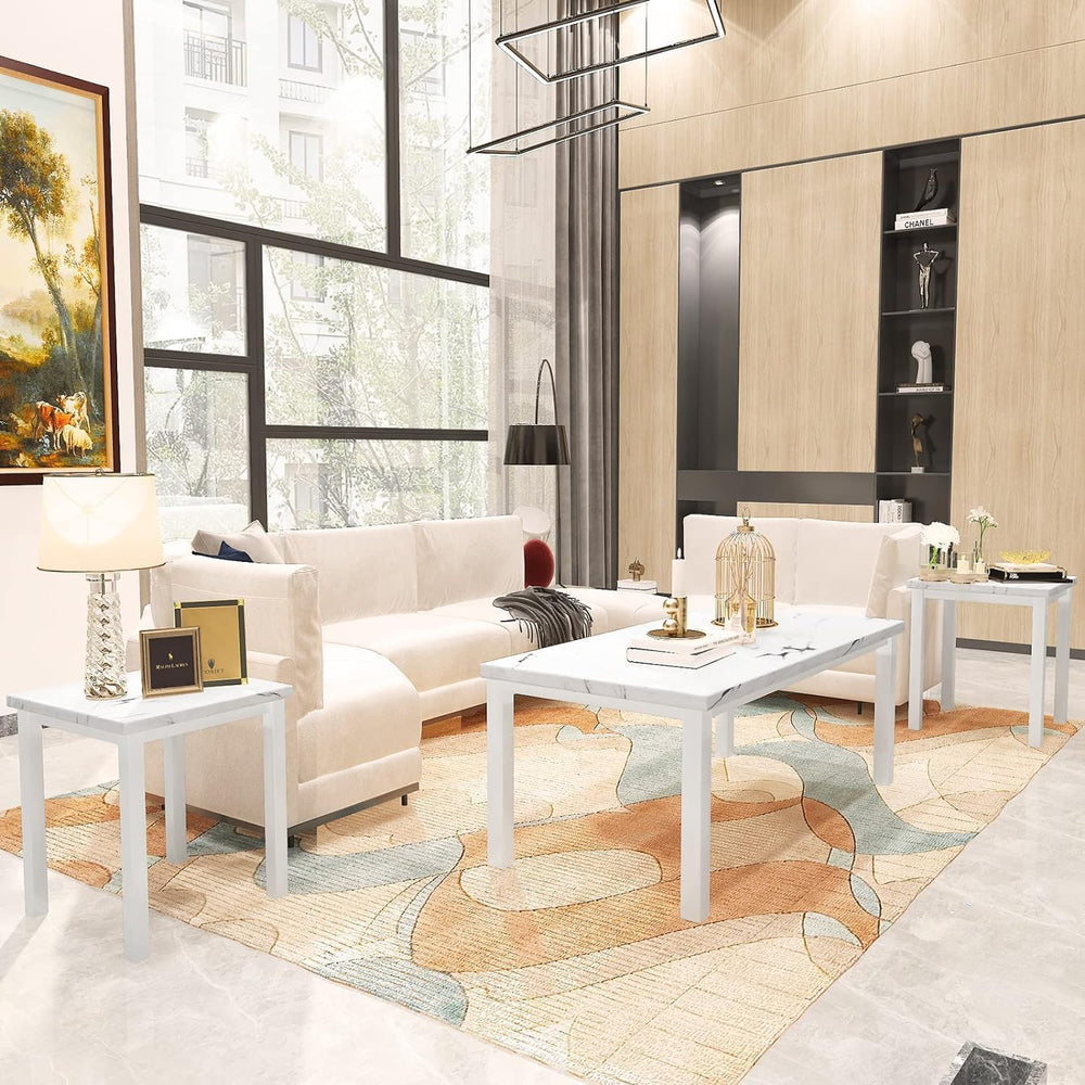 Recaceik Coffee Table Set of 3, Faux Marble Top with Metal Frame, Living Room...