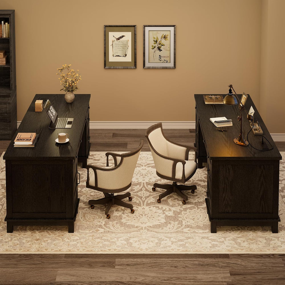 Garvee 60" Wooden Home Office Desk with File Drawers, Executive Desk wit...