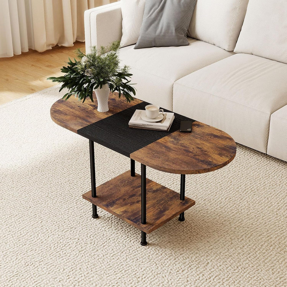 Two-Tone Spliced Tabletop Coffee Table with Storage Shelf