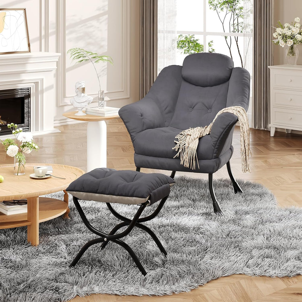 IDEALHOUSE Lazy Chair with Ottoman - Modern Living Room Chairs for Small Spac...