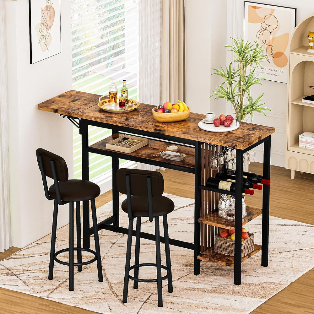 Bar Table and Chairs Set, 59'' Counter Height Dining Table Set with S...