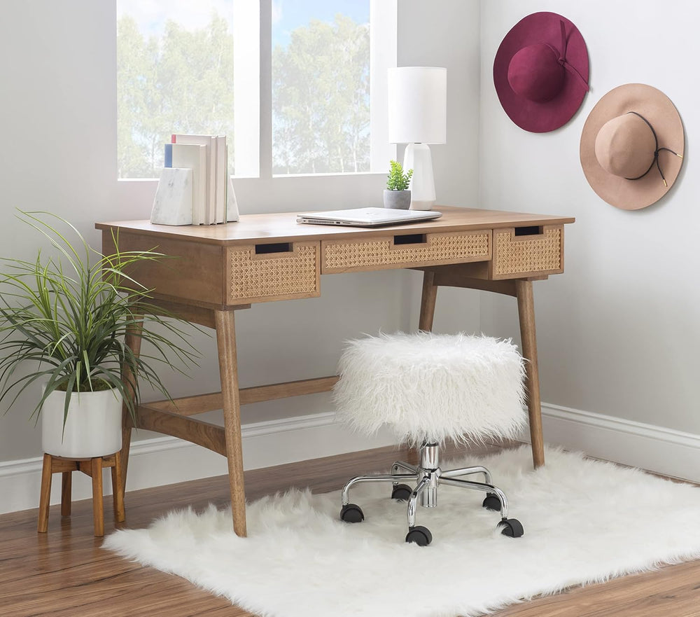 Dutton Natural Wood and Rattan Desk by Linon