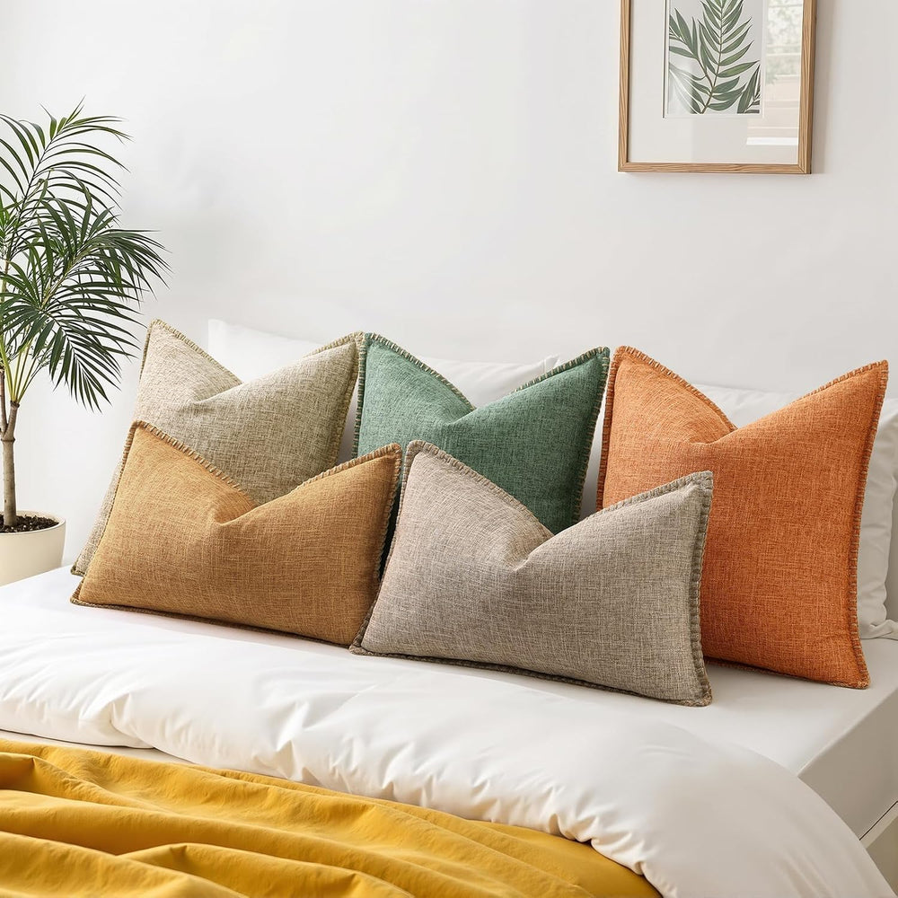 decorUhome Grey Green Faux Linen Outdoor Throw Pillow Covers 24x24 Set of 2