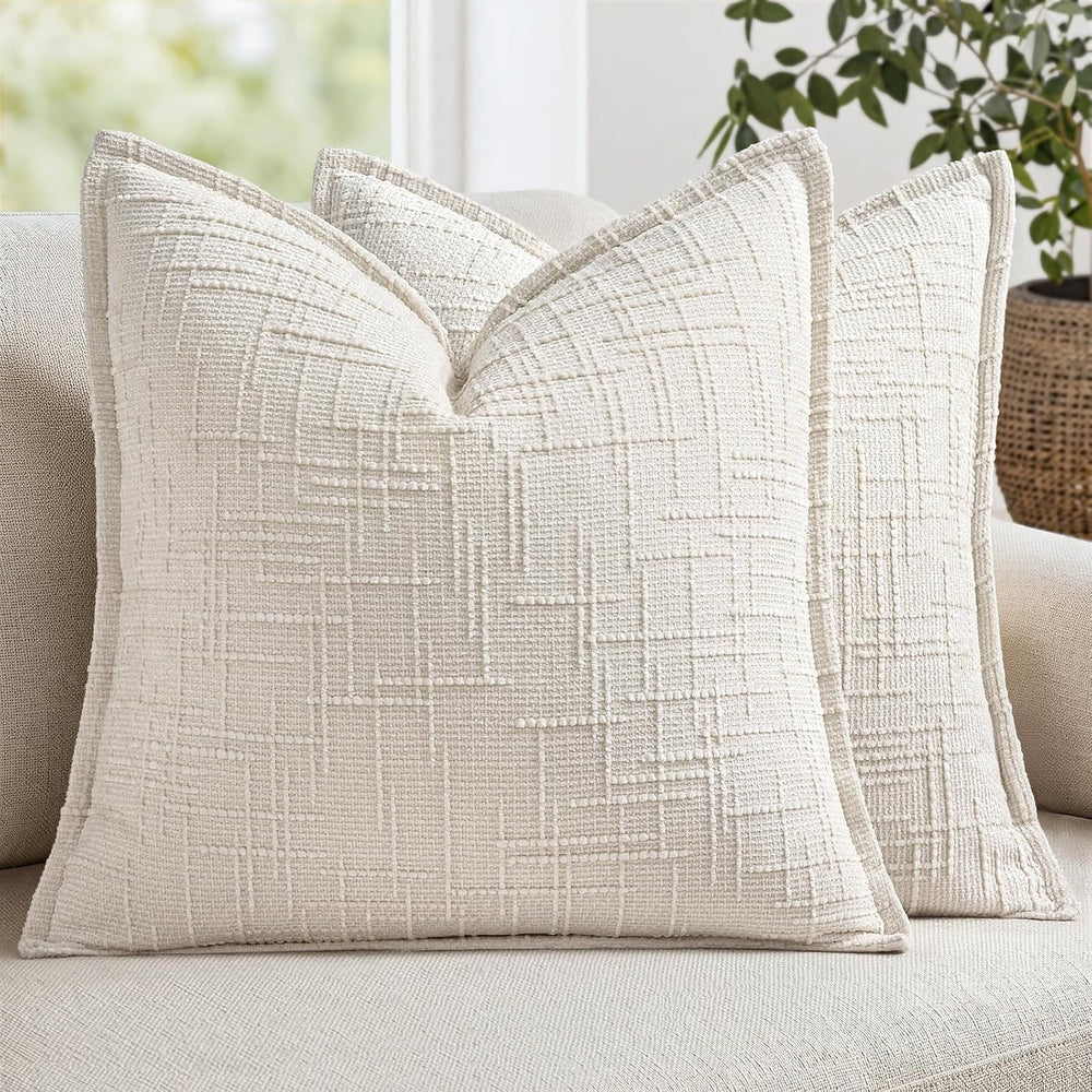 MIULEE Slubby Textured Decorative Euro Pillow Covers Cream White 22x22