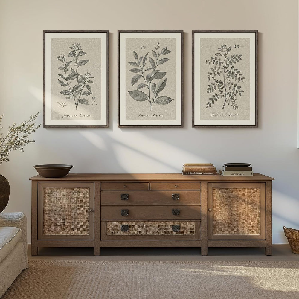 Large Framed 3 Piece Vintage Botanical Wall Art for Living Room, 20x30 In