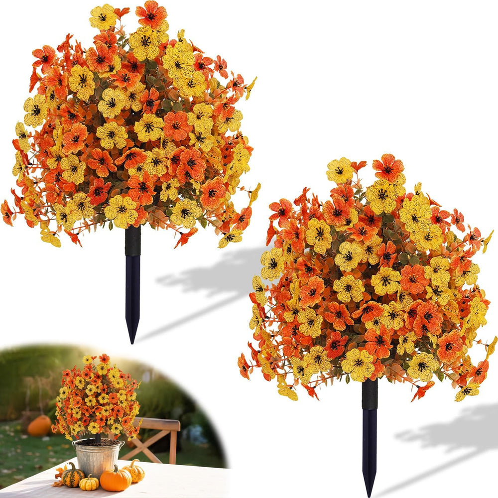 Outdoor Fall Artificial Flowers - 2 Pack Topiary Flower Balls with Ground Sta...