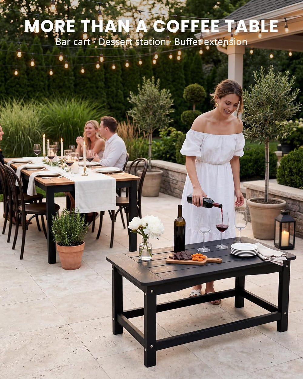 Outdoor Coffee Table Black, Small Poly Lumber, Patio Balcony Table