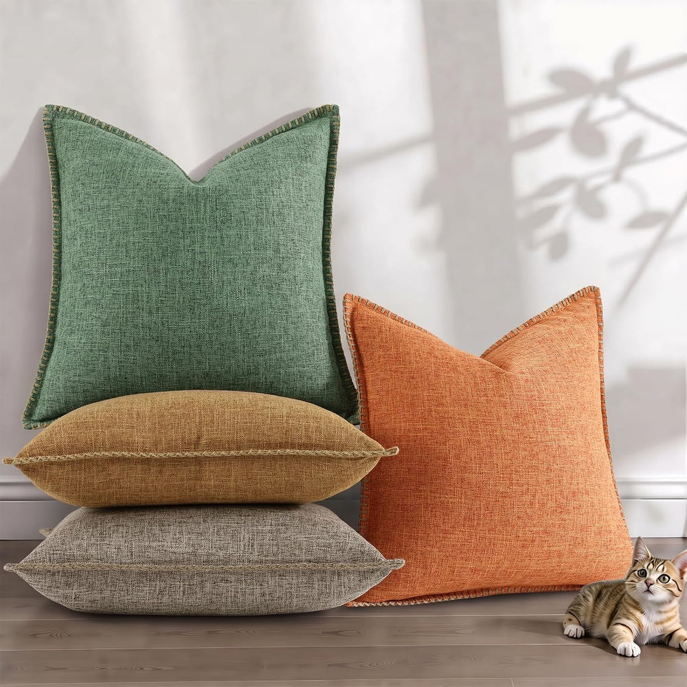 decorUhome Grey Green Faux Linen Outdoor Throw Pillow Covers 26x26 Set of 2