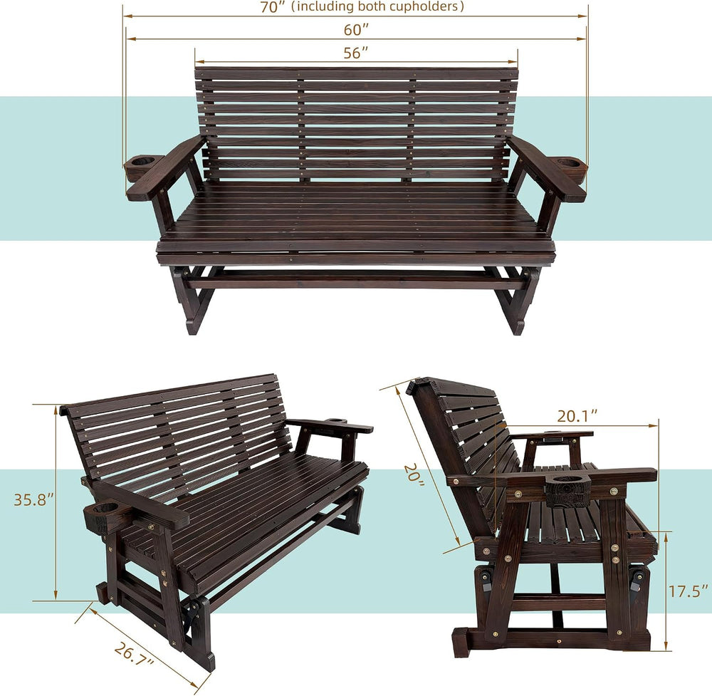 Fortune Candy Patio Glider with Cup Holders, Chocolate Tone, 3-Seater