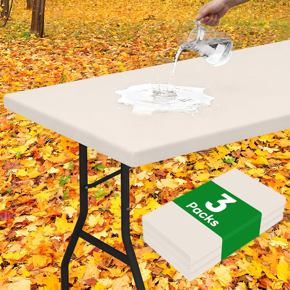 Smiry 3 Pack Rectangle Table Cloth, Elastic Fitted Flannel Backed Vinyl Table...