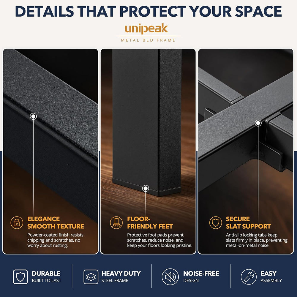 Queen Bed Frame 11 Points Support Metal Platform Bed with Storage Space