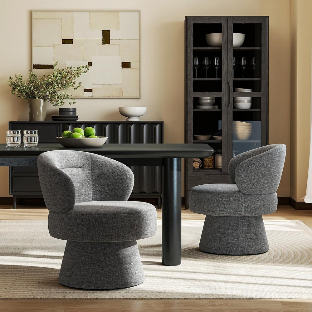 360° Swivel Accent Chair, Gray Chenille Barrel Armchair with Curved Back and ...