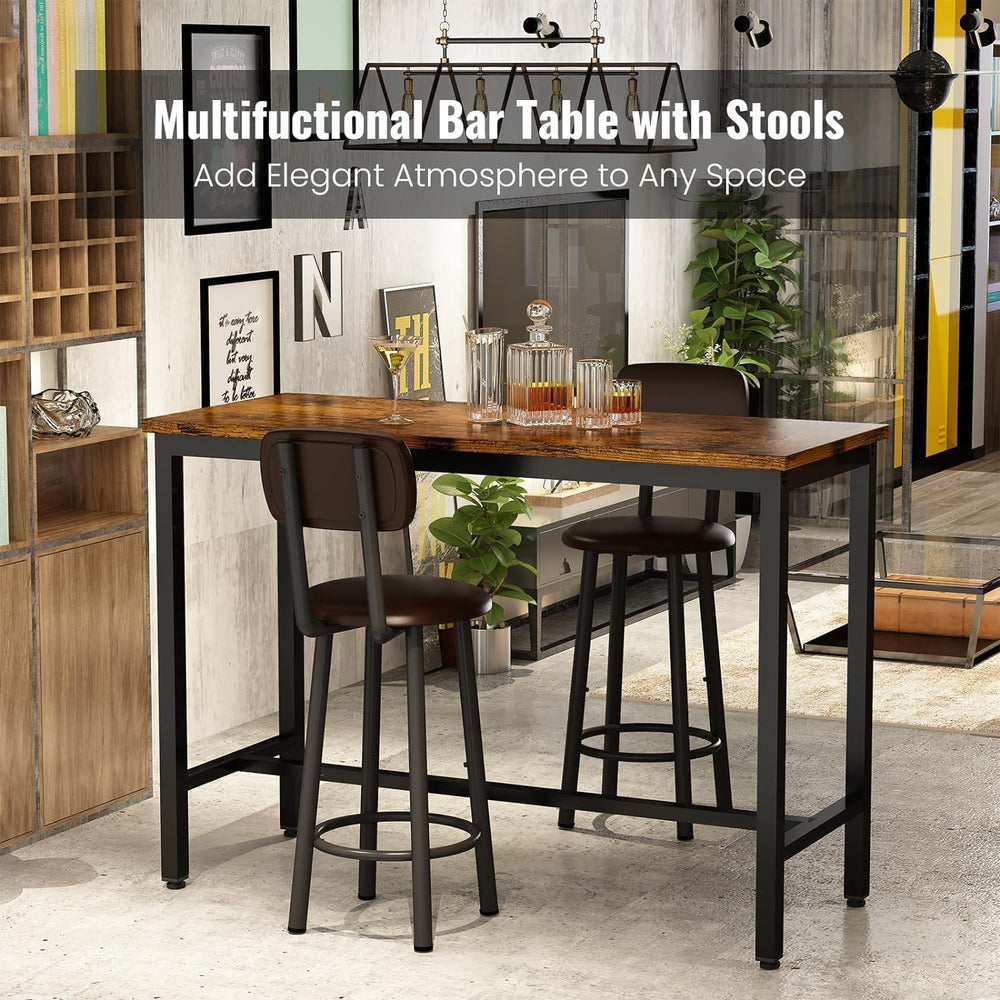 AWQM Bar Table Set of 2, Industrial Bar Table and Chairs Set of 2,3 Piece Bar...
