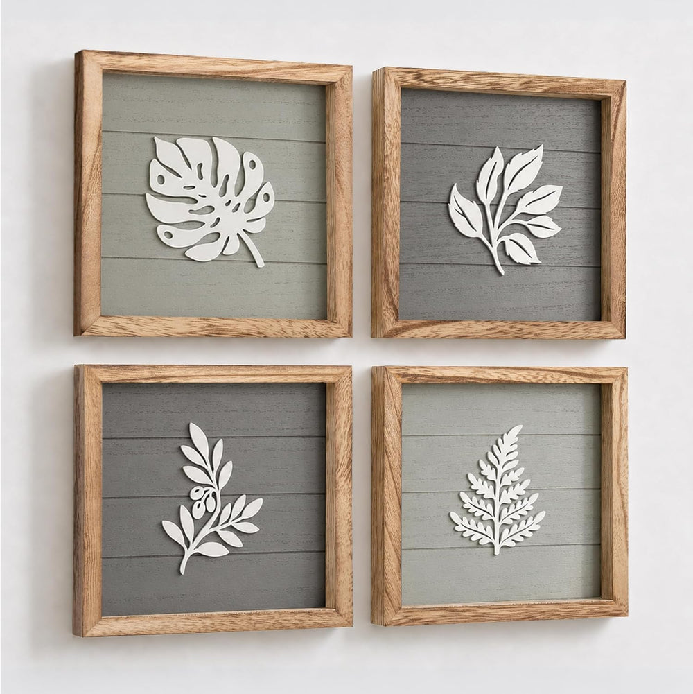Tide and Tales 3D Botanical Leaf Wall Art, Set of 4, Bedroom Wall Art