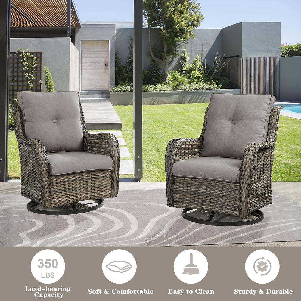 Belord Outdoor Swivel Chairs Set of 2,Patio Wicker Rocker Chairs with Ottoman...