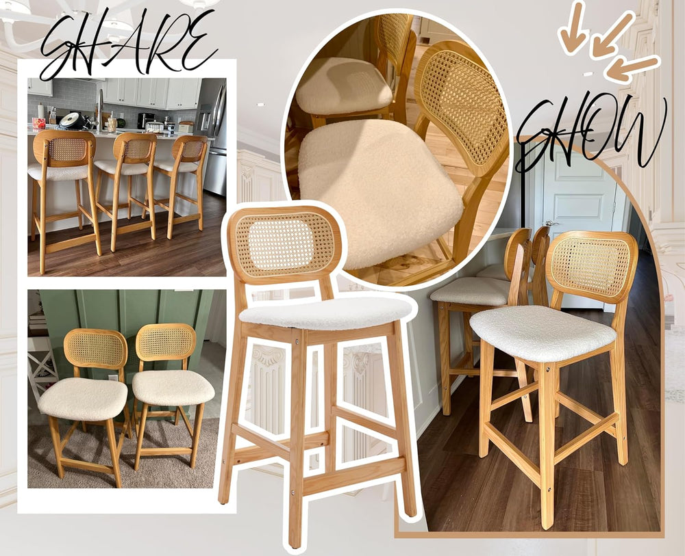 EALSON Counter Height Bar Stools Set of 4 Rattan Back Farmhouse Barstools Mid...