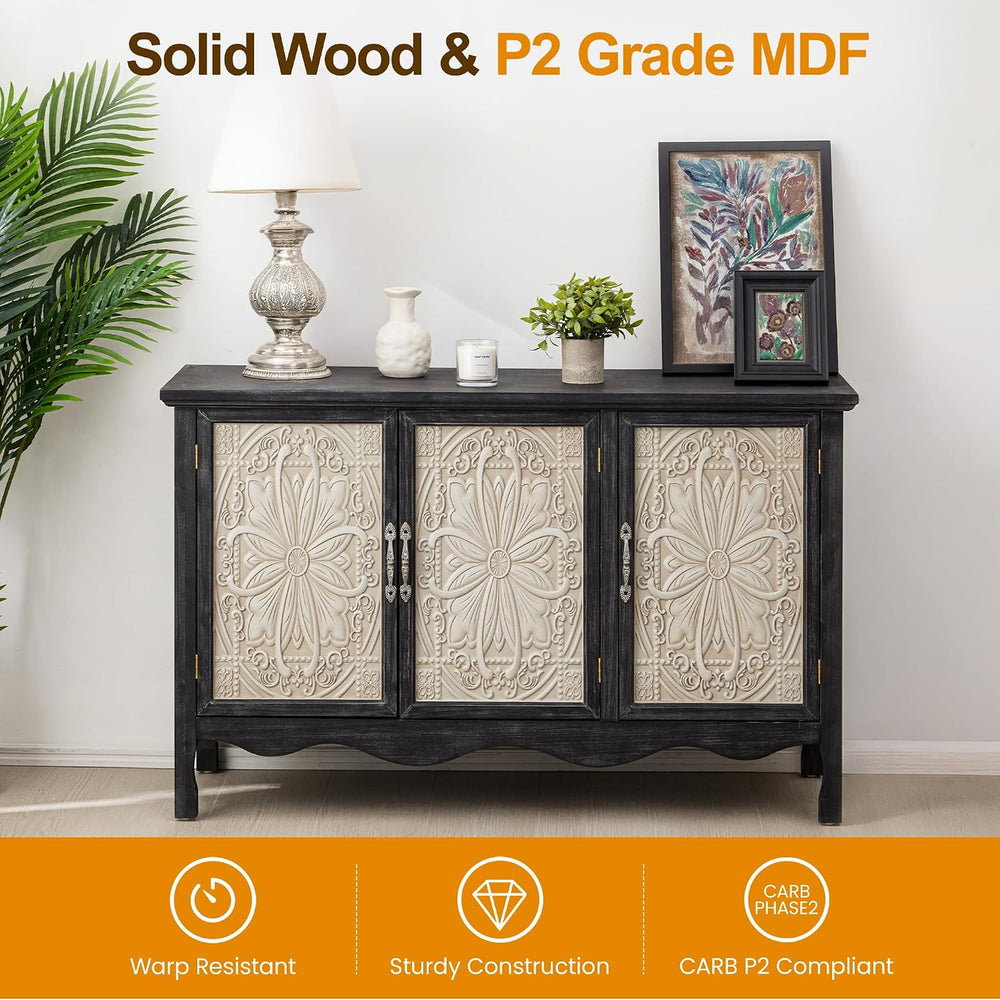 RoyalCraft Sideboard Buffet Cabinet with Storage, Black Solid Wood