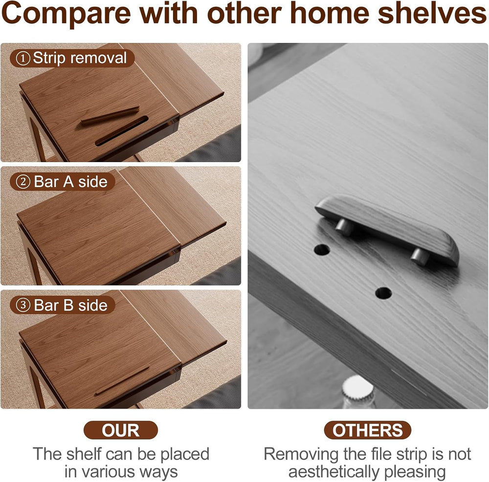Solid Wood C Shaped End Table for Couch, Walnut Couch Desk