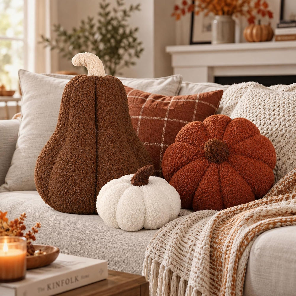 Beeveer 3 Pcs Fall Thanksgiving Pumpkin Pillows,Caramel & Cream