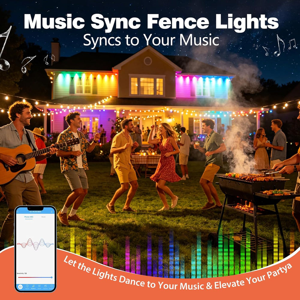 Outdoor Fence Lights Plug in, 50FT RGBIC LED Fence Lights, App & Remote C...