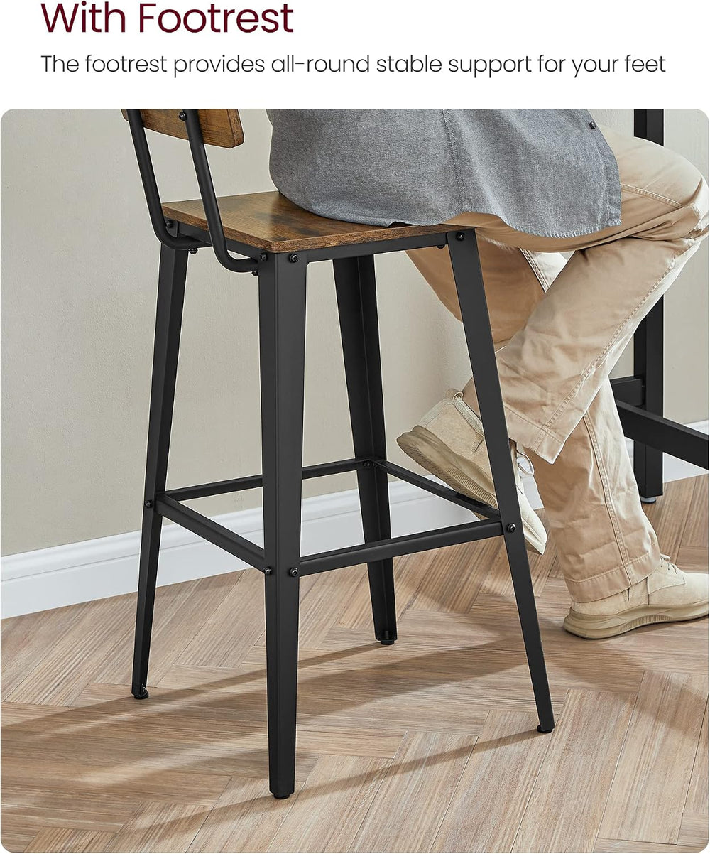 VASAGLE Bar Stools Set of 2, 29.7 Inches Tall, with Back, Steel Frame