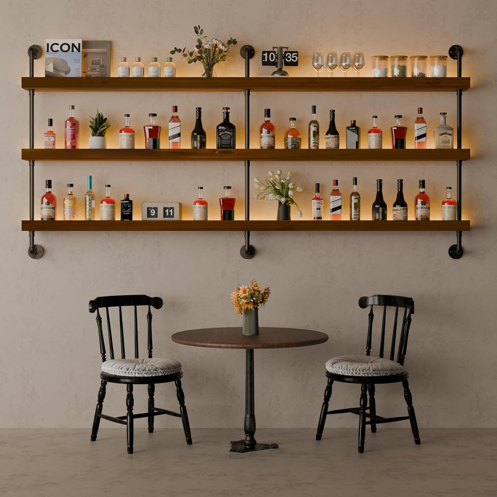 Bar Shelves, Wall Mounted Wine Rack, Walnut Brown, 72 Inch