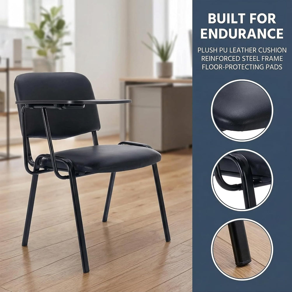 HNY Black Tablet Arm Chairs Set of 10, PU Comfort Office Waiting Room Guest N...