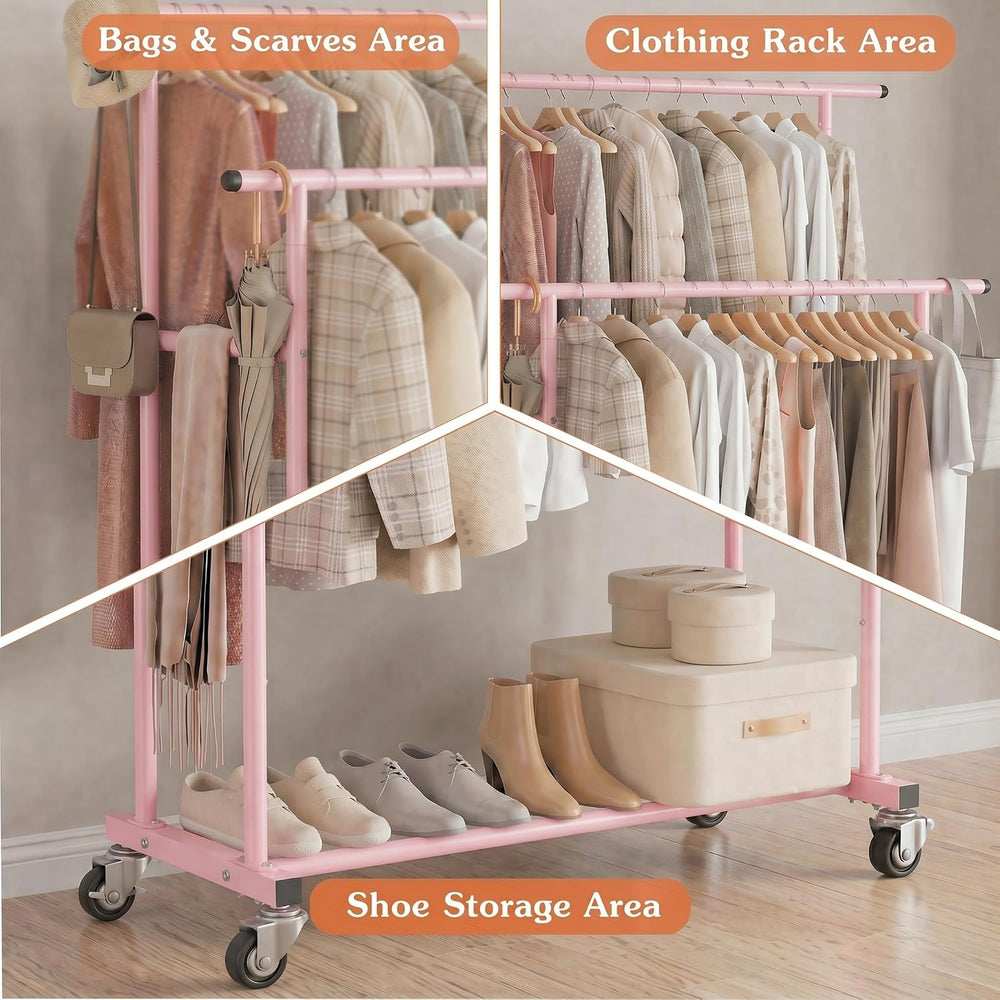 Calmootey Rolling Garment Rack, Sturdy Clothes Organizer for Bedroom