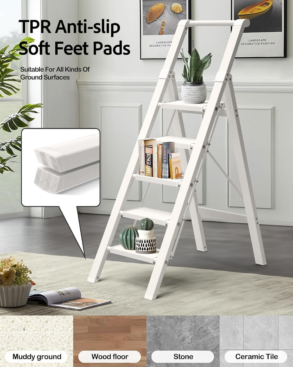 5 Step Ladder Foldable, Lightweight Aluminum Step Stool