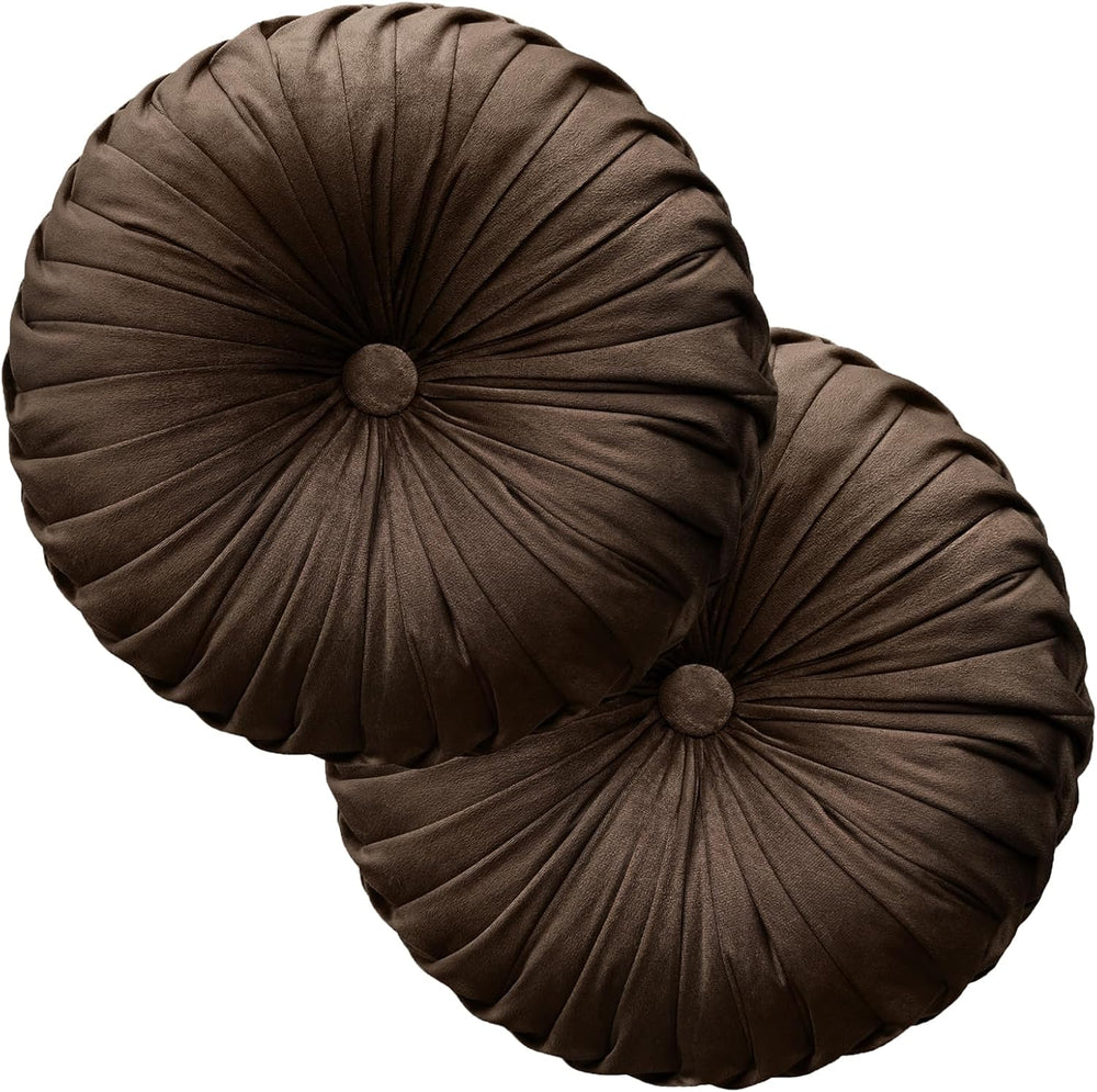 Teieas 2 Pcs Round Throw Pillows Decorative Velvet Pleated Bed Pillows
