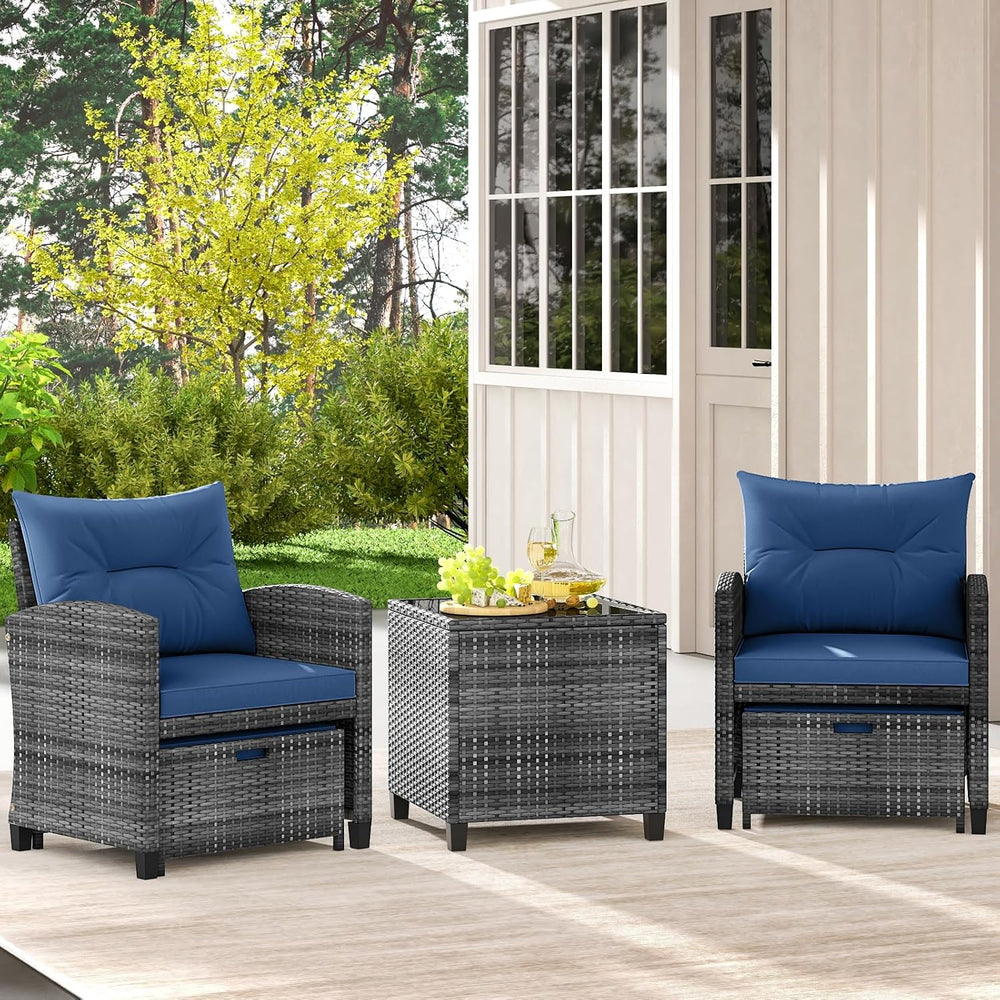 Tangkula 5 Pieces Patio Conversation Set, PE Wicker Rattan Outdoor Furniture ...