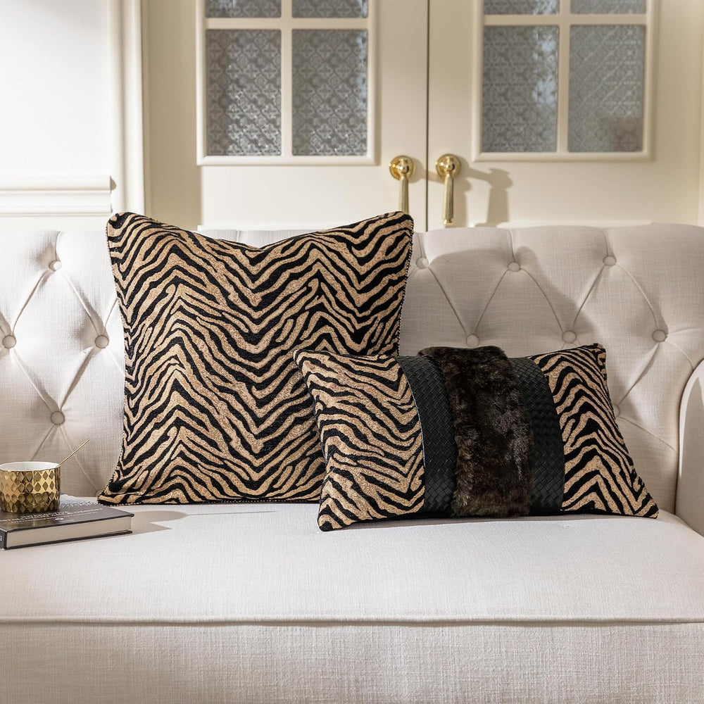 1-Piece Zebra Print Throw Pillow Covers 20x20 Inch, Black Gold