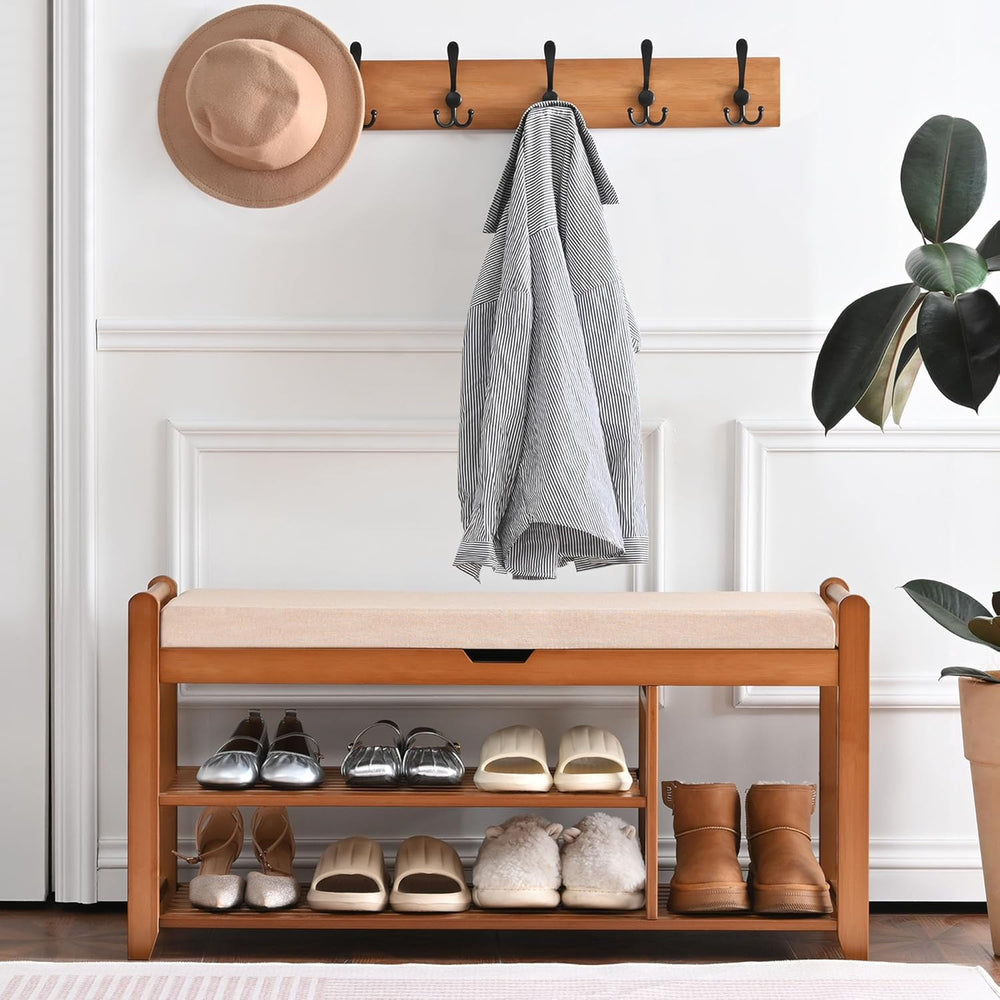 39.4in Shoe Bench with Coat Rack, Entryway Shoe Rack Organizer for Hallway