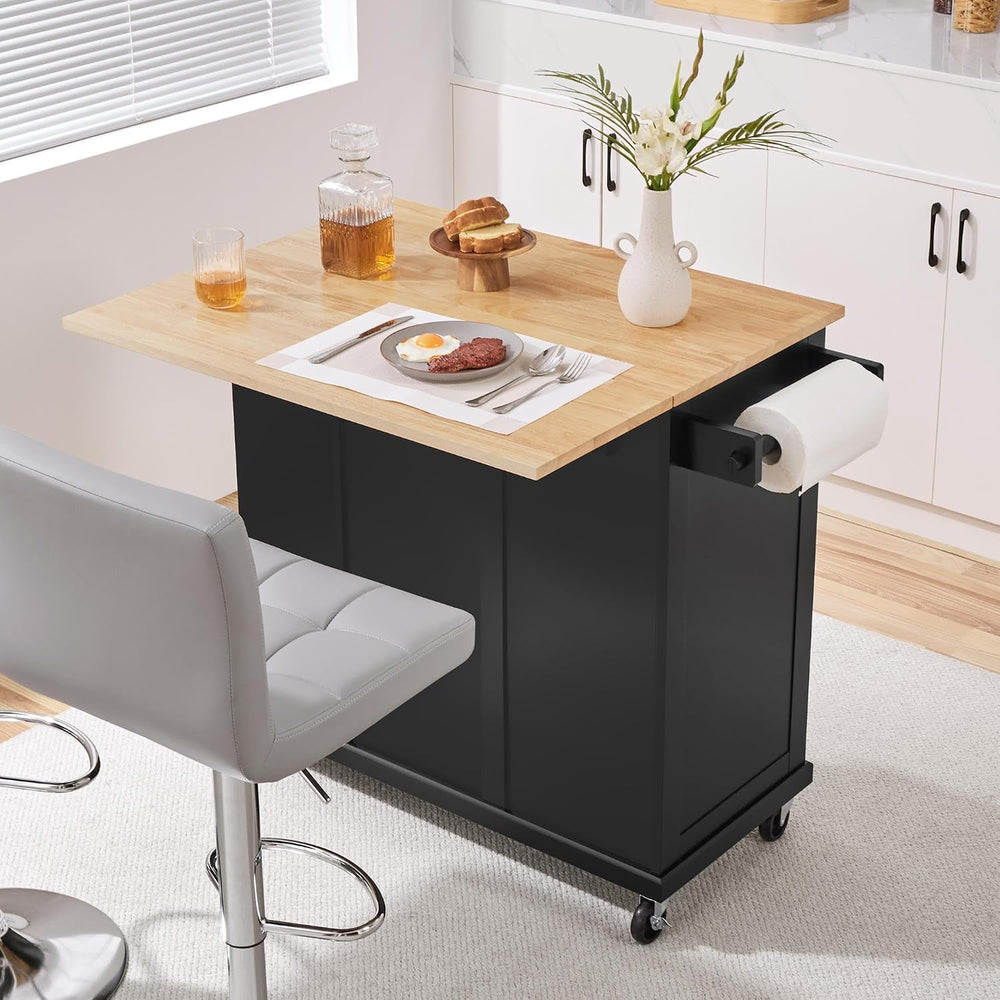 Yaheetech Kitchen Island Cart with Storage, Drop Leaf, Open Shelves, Black